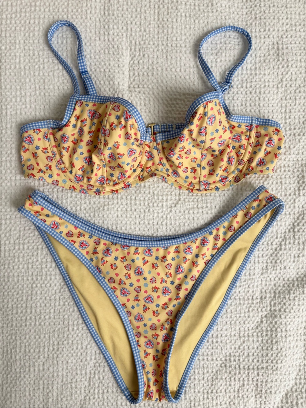 Frankie’s Pink Bikini Set in size Large and Extra Large Yellow Floral Pattern